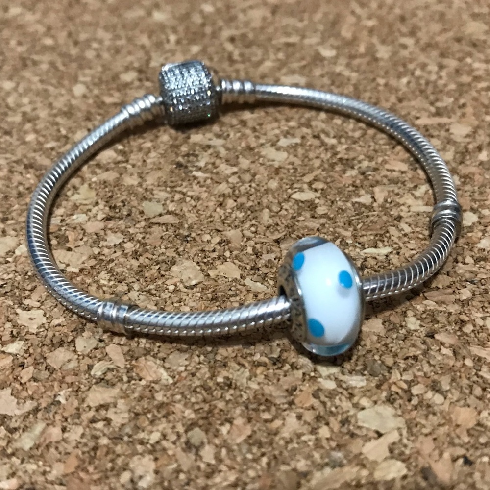 Retired White and Light Blue Murano Pandora Charm